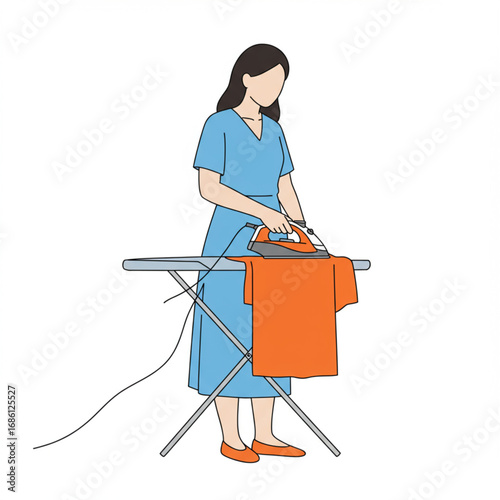 Woman Ironing Clothes Household Chores and Domestic Life Illustration