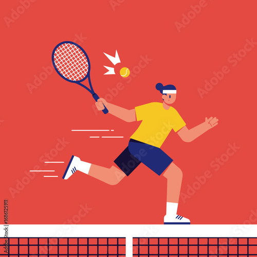 A person playing tennis, preparing to hit a ball with a racket.