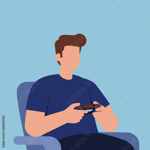 A person sitting in a chair, playing video games with a controller.