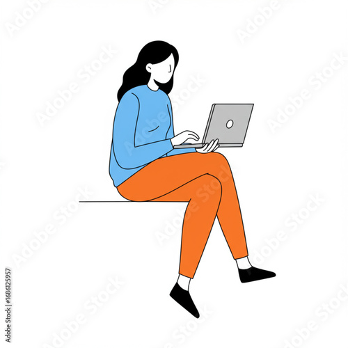 Female professional focused on remote work, sitting comfortably and using a laptop for various online tasks and digital productivity from anywhere