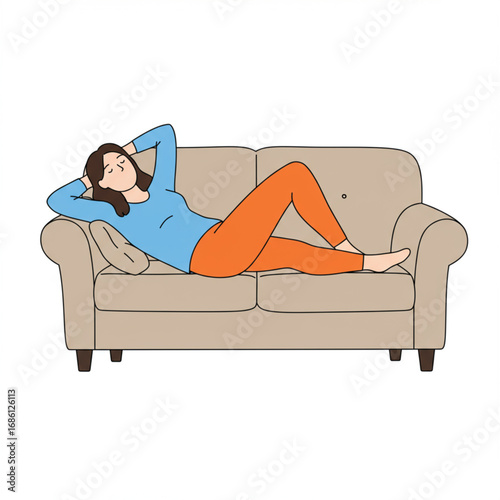 Relaxing Woman on Couch A Peaceful Moment of Rest and Comfort
