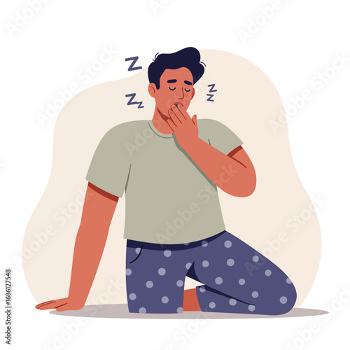 A man yawning while kneeling, depicting tiredness or a need for rest.