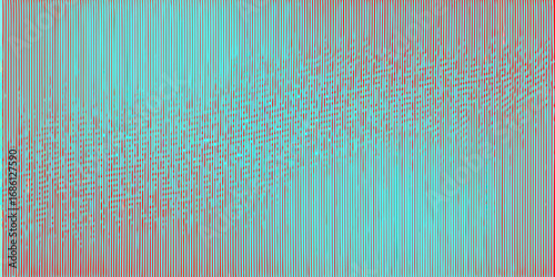 Abstract pattern of vertical red lines on a cyan background with a wavy distortion effect
