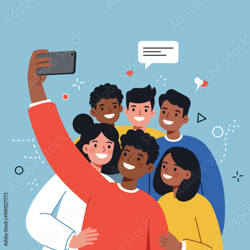 A group of friends taking a selfie together, smiling and enjoying their time.