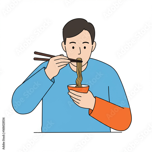 Man Enjoying a Delicious Bowl of Noodles
