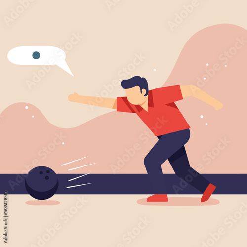 A person bowling, aiming for a strike with a bowling ball rolling down the lane.