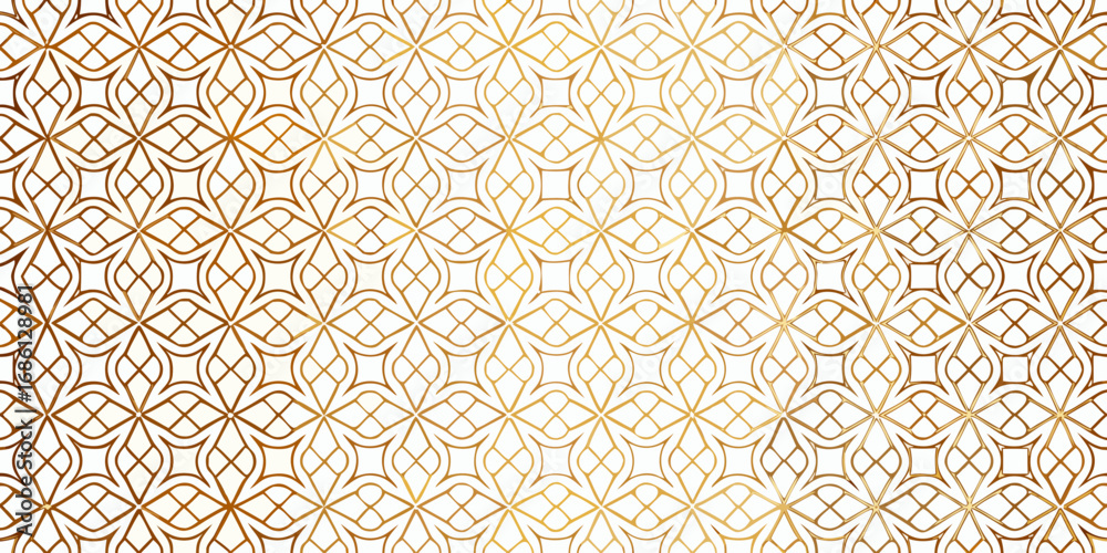 Fototapeta premium Elegant golden geometric pattern with repeating lattice overlay on white background