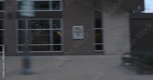 Background Plate Leaving Downtown City Driving Turning Right Evening