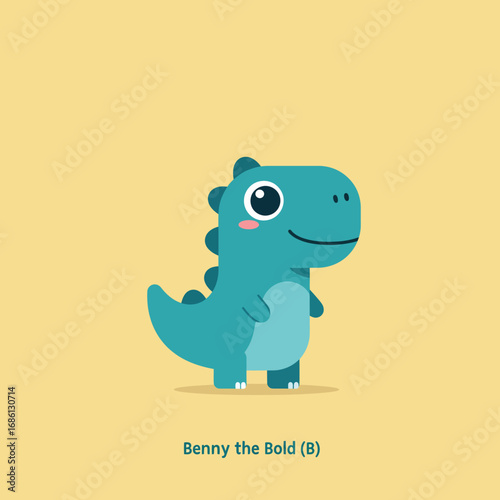 A cute cartoon dinosaur named Benny the Bold with a friendly expression.