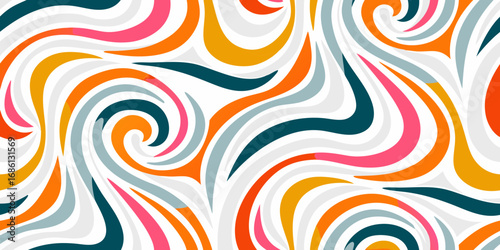Vibrant retro swirl pattern with bold colors and organic flowing shapes