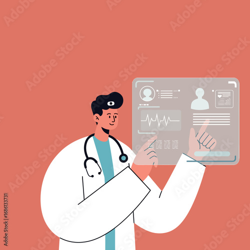 A doctor holding a digital health record, highlighting patient data.