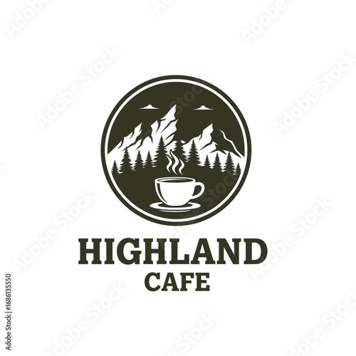 Cafe background green landscape, logo design illustration
