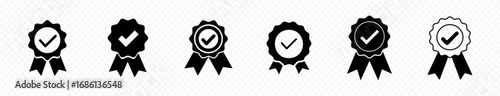 black approval icon set, certified medal symbol, Approved quality sign, vector illustration
