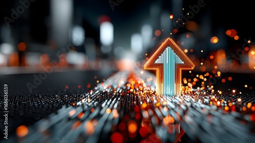 Fototapeta Naklejka Na Ścianę i Meble -  Neon Navy Golden Orange Cyan Outward Edges Vertical Transparent Holographic Bars Rise Grid Floor Background Deep Small Ecommerce Web Print Copy Space Template Branding Social Media Poste SEO Optimized