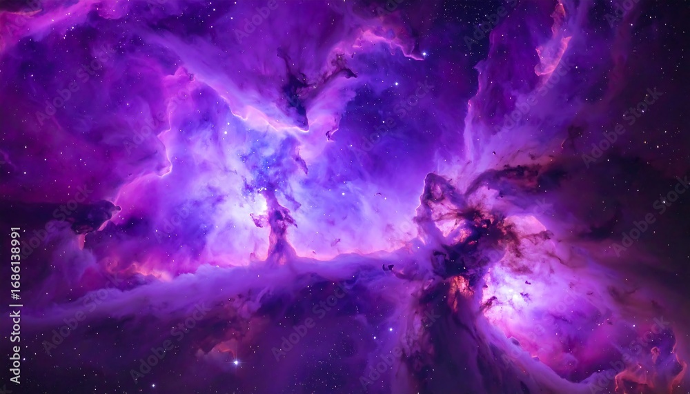 Obraz premium Majestic Purple Nebula Cosmic Clouds Stars in Deep Space Background.