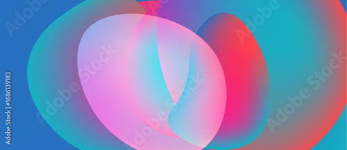 Abstract colorful shapes overlap, creating vibrant gradients. Blue, pink, red hues blend seamlessly. Modern design, smooth transitions.