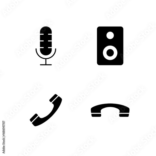 Microphone Speaker Phone and Call End Icon Set for Mobile Application
