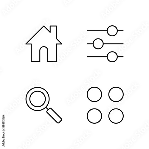 Home Settings Search and Menu Icon Set for Modern UI System