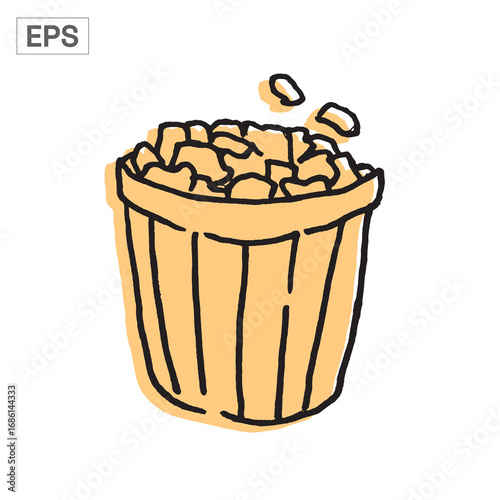 Popcorn overflowing a red container, cartoon style