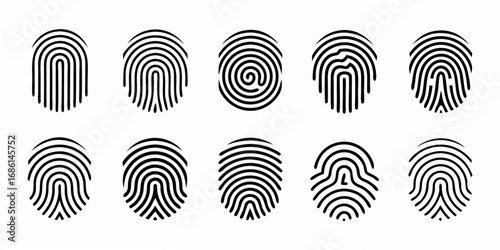Collection of diverse black fingerprint icons on a white background