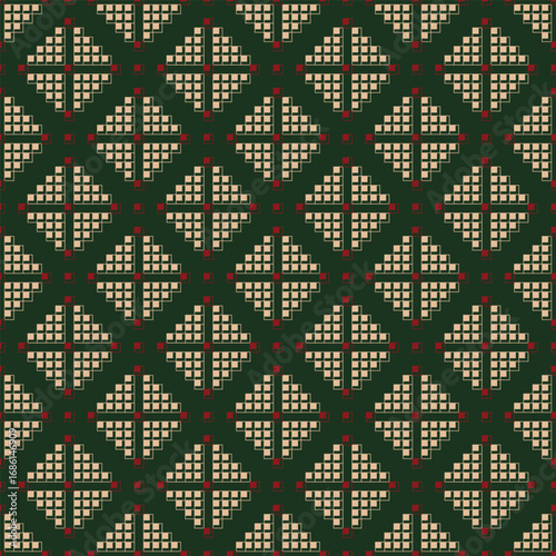 Seamless Geometric Pattern, Green Christmas Background, Vector Illustration