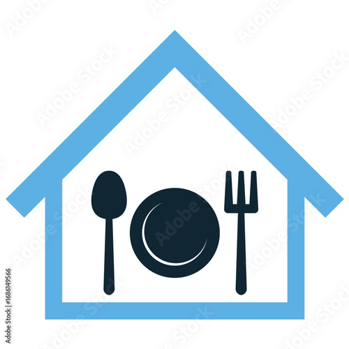 Eating house icon vector for restaurants, food, and dining. This simple, modern icon is perfect for representing a place to eat on websites and apps.