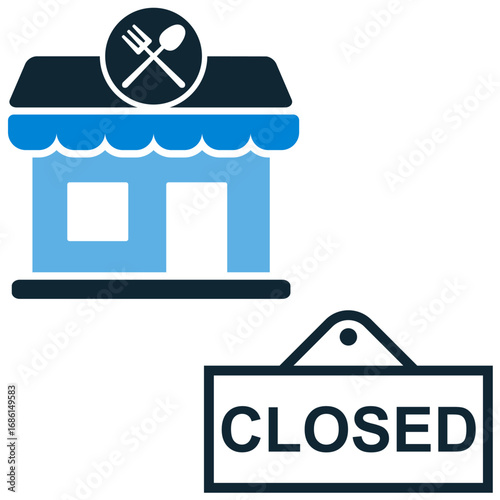 Restaurant closed icon vector for business hours, service status, and off-time. This simple, modern icon is perfect for illustrating when a restaurant is not open for service.