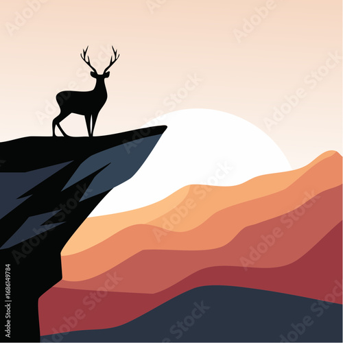  mysterious mule deer at barren canyon edge lit by solitary shaft of light