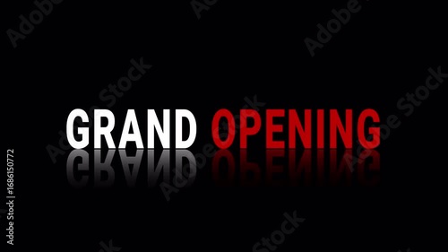4K Elegant Grand Opening text with reflection on a dark background for business launch announcements and events