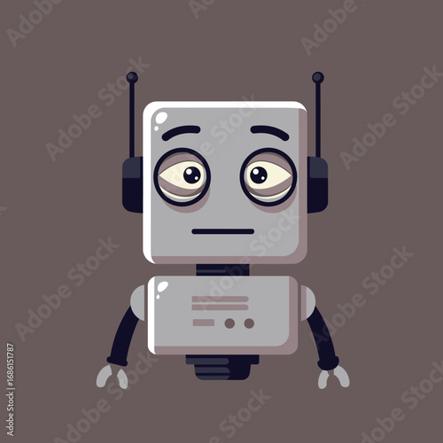A cartoon robot with a square head and expressive eyes, designed for playful or educational purposes.