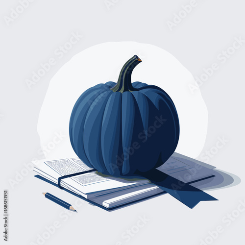 Studious Halloween pumpkin resting on a stack of books
