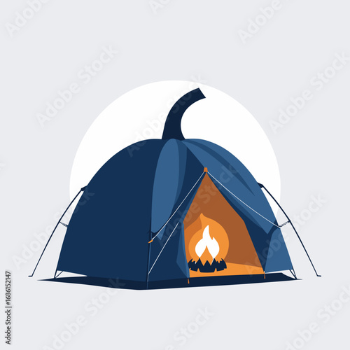 Halloween pumpkin-shaped tent with a cozy fire inside
