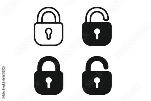 Lock icon collection with open and closed padlock symbols. Vector graphic set for concepts like security, privacy, data protection, access, safety, and password authentication.