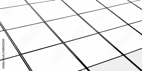 Angled view of a white tiled surface with black grout lines creating a grid pattern across the surface on transparent background