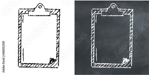Chalk hand drawn clipboard vector for notes, lists, and data entry. This rustic, hand-drawn look is great for illustrating task management and office work.