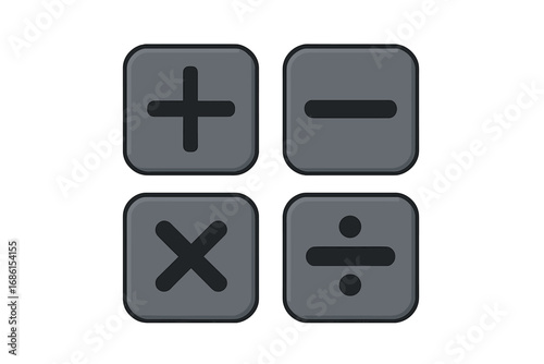 Calculator keys vector icon set. Math symbols for addition, subtraction, multiplication, division. Arithmetic operation buttons isolated. Flat design for web, app, ui, ux.