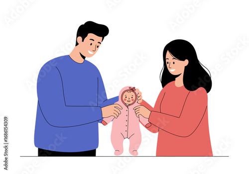 Caring parents gaze lovingly at their baby in warm family moment captured for parenting blogs, childcare brochures, or family magazines.