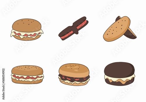 Assorted pastries and sandwiches with transparent background
