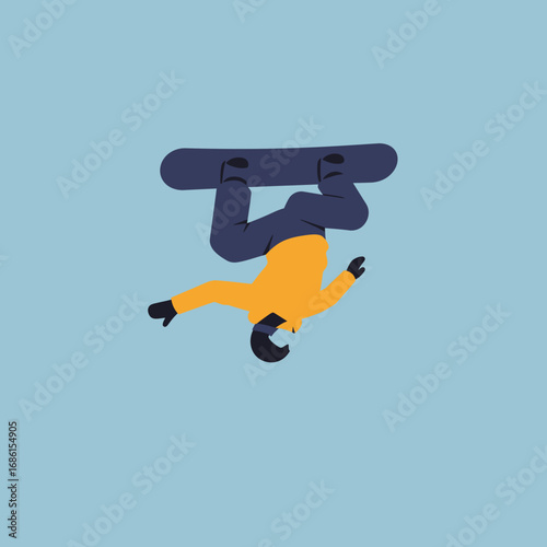 A stylized illustration of a snowboarder performing a trick in mid-air.