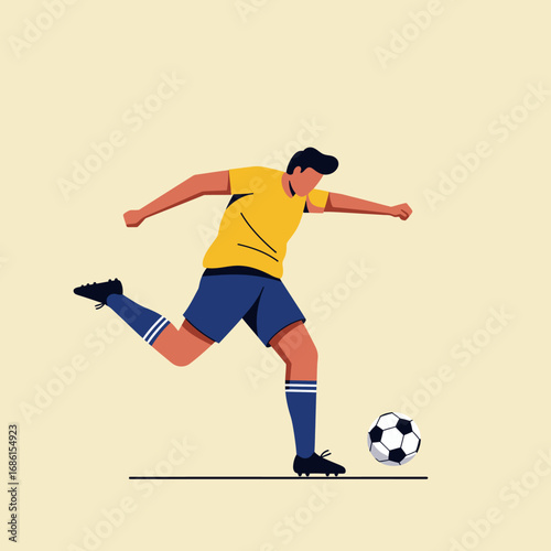 A soccer player in a yellow jersey kicks a ball, showcasing athleticism and sportsmanship.