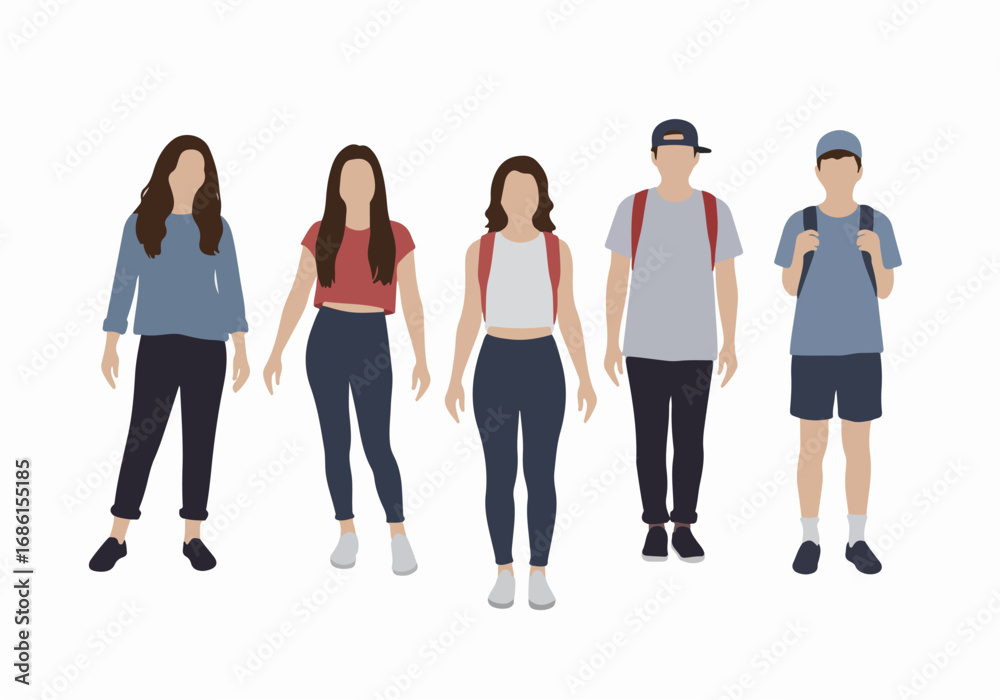 Obraz premium Group of young people walking together with transparent background