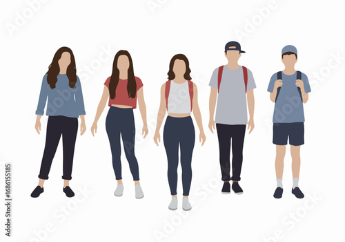 Group of young people walking together with transparent background