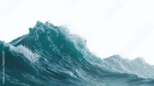 Giant waves crashing in the ocean with white background