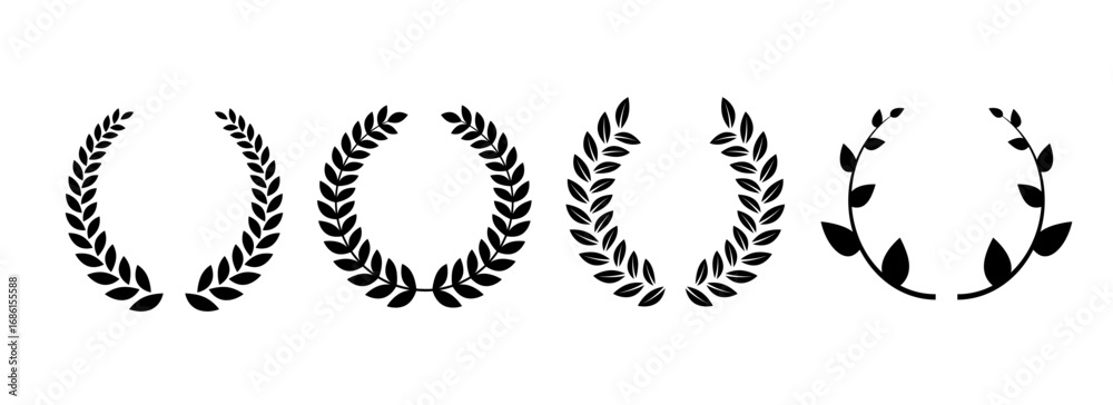 custom made wallpaper toronto digitalRetro laurel wreaths set. Circle winner trophy decor elements for award banner, emblem, label, badge. Black round branches with leaves collection. Vintage Greek olive foliate ornaments pack. Vector