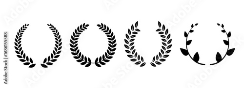 Wallpaper Mural Retro laurel wreaths set. Circle winner trophy decor elements for award banner, emblem, label, badge. Black round branches with leaves collection. Vintage Greek olive foliate ornaments pack. Vector Torontodigital.ca