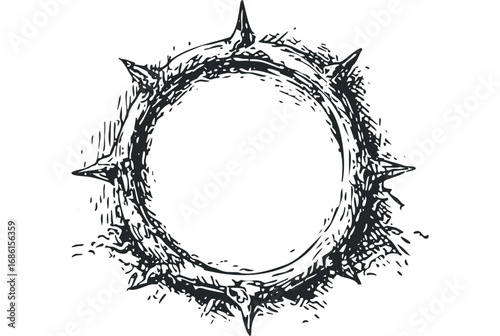 Rough textured crown of thorns symbol isolated on transparent background. Vector hand drawn illustration