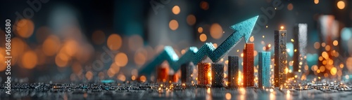 Turquoise Blue Arrow Graph Rising Sharply Toward Right Symbolizing Growth Success Financial Performance Beneath Template Branding Social Media Poster Banner Marketing Ecommerce Web Print SEO Optimized