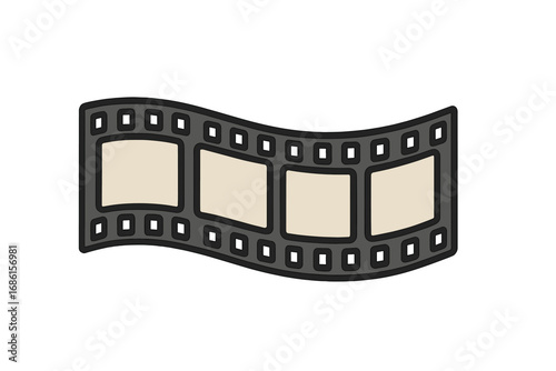 Retro film strip vector illustration. Wavy cinema movie reel with blank frames. Old photography camera roll border. Videotape, filmmaking, and entertainment concept design.