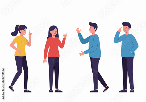 Four people gesturing with casual clothing