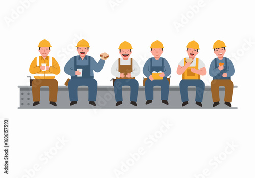 Construction workers taking a break on a beam